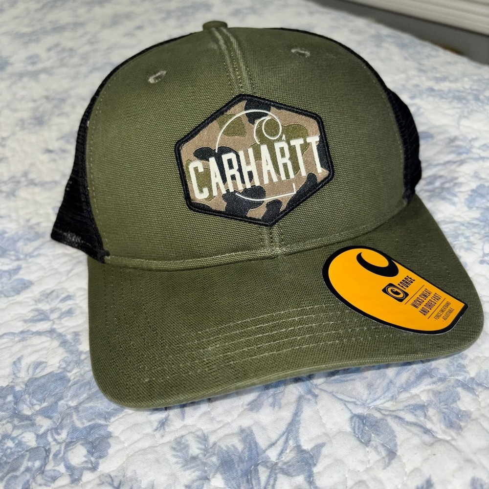Carhartt Canvas Mesh Back Camo Trucker Cap One Size Green NWT